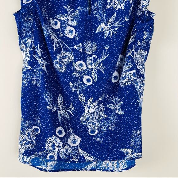 Kaari Blue white floral dot ruffle cottagecore office tank top medium - Picture 3 of 8